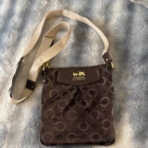 Coach 2010 Madison Dark Brown Crossbody Bag with Cream Strap